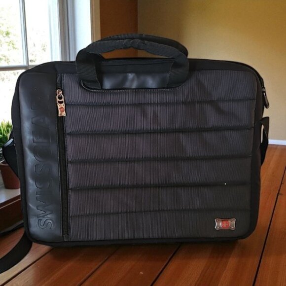 SwissGear Black Professional Laptop Bag with Quilted Design Messenger Bag unisex - Picture 1 of 12